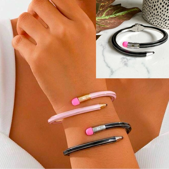 2/$30🌵 Pencil Bracelet Hinged Boho Metal Teacher Artist Writer Author Black NEW - Picture 1 of 14